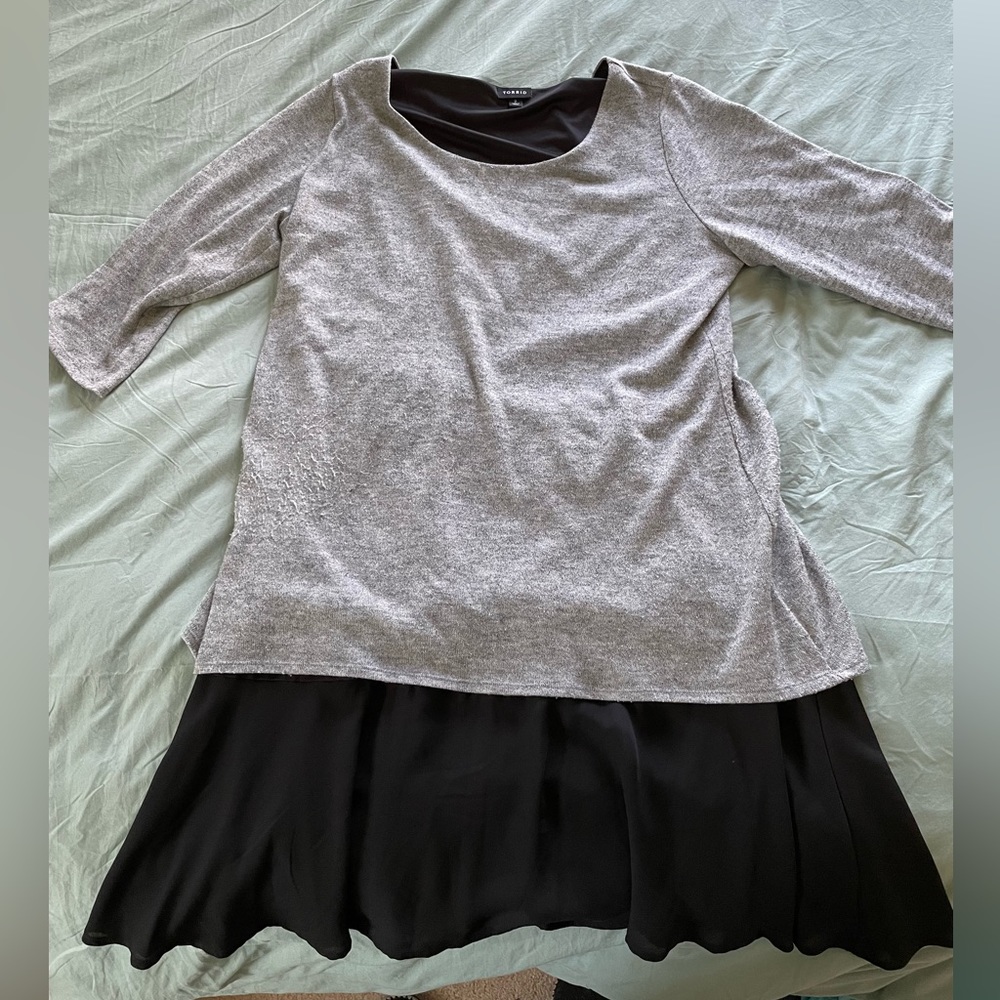 Torrid Grey Sweater over Black Skirt Dress, Size 2